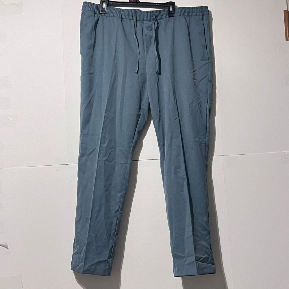 Hm Mens Pleated Pants Size 2XL Green Stretch Viscose Blend Slim Fit Drawstring